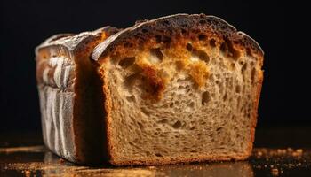 nyligen bakad hemlagad bröd på en rustik trä- tabell genererad förbi ai foto