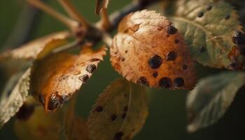 stänga upp av en små blad på en grön växt i natur genererad förbi ai foto