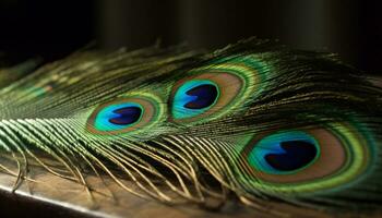vibrerande påfågel fjädrar monter natur elegans och skönhet i färger genererad förbi ai foto