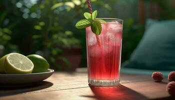 färsk frukt cocktail på trä- tabell, en uppfriskande sommar dryck genererad förbi ai foto
