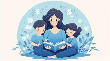 en mor undervisning henne barn till läsa. generativ ai foto