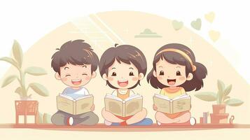 barn läsning böcker i klass. generativ ai foto