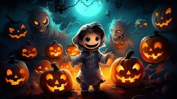 Lycklig halloween, barn kommer njut av de halloween festival, de spöken kommer komma ut på de halloween festival.generativ ai foto