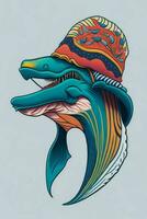 en detaljerad illustration av en delfin för en t-shirt design, tapet och mode foto
