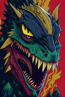 en detaljerad illustration av en godzilla för en t-shirt design, tapet och mode foto