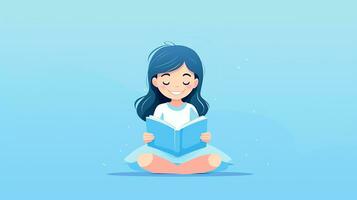 söt liten flicka läsning en bok. generativ ai foto