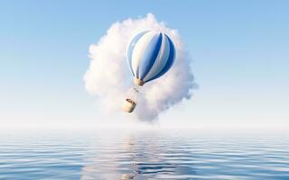 varm luft ballong med tecknad serie stil, 3d tolkning. foto