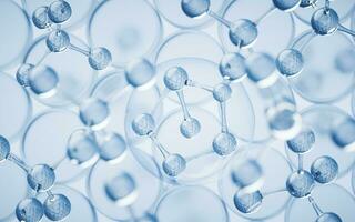 molekyler med blå bakgrund, 3d tolkning. foto