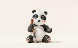tecknad serie panda och kinesisk retro bläck borsta, 3d tolkning. foto