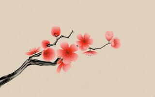 plommon blomma med kinesisk bläck målning stil, 3d tolkning. foto