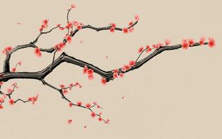 plommon blomma med kinesisk bläck målning stil, 3d tolkning. foto