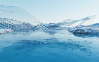 krusigt sjö med transparent strömmande trasa, 3d tolkning. foto