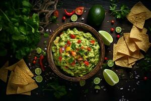 guacamole och tortilla chips.ai generativ foto