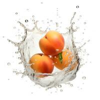 färsk aprikoser i vatten stänk. ai generativ foto
