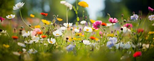 skön kosmos blomma fält. generativ ai foto