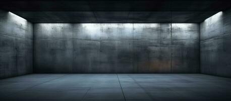 återges illustration av en mörk abstrakt betong rum upplyst på natt arkitektonisk bakgrund foto