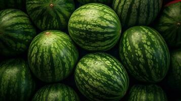 realistisk Foto av en knippa av vattenmeloner. topp se frukt landskap. ai genererad