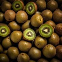 realistisk Foto av en knippa av kiwi frukter. topp se frukt landskap. ai genererad