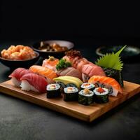 realistisk Foto av sushi. närbild mat fotografi. ai genererad