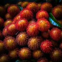 realistisk Foto av en knippa av rambutaner. topp se frukt landskap. ai genererad
