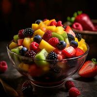 realistisk Foto av frukt sallad. närbild mat fotografi. ai genererad