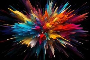 abstrakt flerfärgad explosion på en svart bakgrund. 3d tolkning, abstrakt färgrik explosion på svart bakgrund, ai genererad foto
