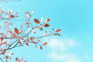 blå himmel natur bakgrund med löv ai generativ foto