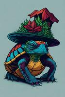 en detaljerad illustration av en sköldpadda för en t-shirt design, tapet, och mode foto