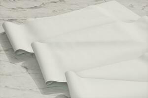 tom rulla av papper på de marmor platta, marmor bakgrund, 3d tolkning, foto