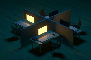 kontor modell och trä- golv med mörk bakgrund, 3d tolkning. foto