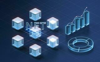 nft nonfungible tokens begrepp med mörk bakgrund, 3d tolkning. foto