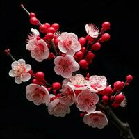 ume är en japansk plommon och de röd och vit blomma är en Grattis blomma i japan. foto