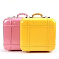gul och rosa resväskor isolerat foto