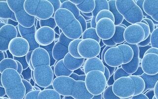 stor grupper av bakterier med blå bakgrund, 3d tolkning. foto