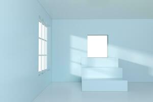 vit tömma rum med trappa inuti, 3d tolkning. foto
