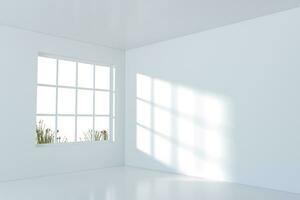 vit tömma rum med solljus komma från de fönster, 3d tolkning. foto