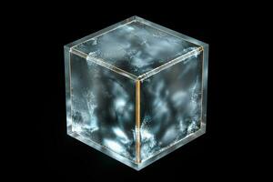 matt glas kub med lysande partiklar inuti, 3d tolkning. foto