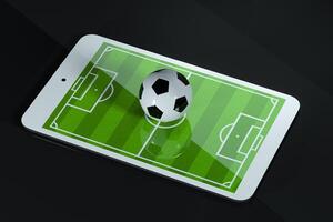 de fotboll i de fotboll fält på de vaddera, virtuell verklighet, 3d tolkning. foto