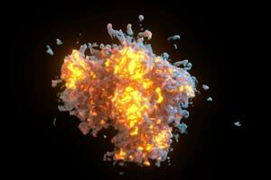 explosiv flamma med mörk bakgrund, 3d tolkning. foto