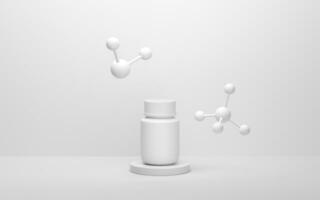 läkemedel och molekyler med vit bakgrund, 3d tolkning. foto