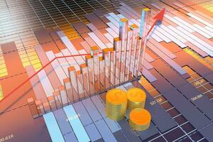 växande pil av ekonomisk data, finansiell statistisk, 3d tolkning. foto