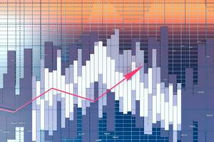 växande pil av ekonomisk data, finansiell statistisk, 3d tolkning. foto