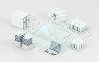moln datoranvändning och information enheter, 3d tolkning. foto
