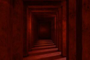 röd cement tunnel med ljus från de sida, 3d tolkning. foto