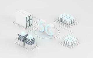 information Utrustning och 5g kommunikation teknologi, 3d tolkning. foto