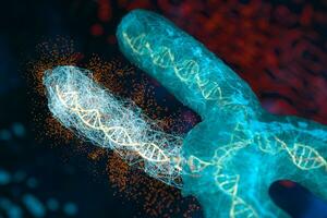 mutation av kromosom med mörk bakgrund, 3d tolkning. foto