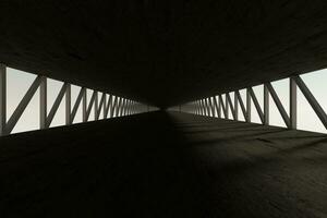 mörk betong tunnel, symmetri konstruktion, 3d tolkning. foto