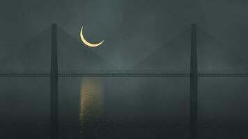 de suspension bro över de sjö på natt, 3d tolkning. foto