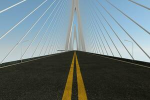 asfalt väg på de suspension bro, 3d tolkning. foto