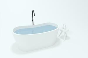 tecknad serie badkar med vit bakgrund, 3d tolkning. foto